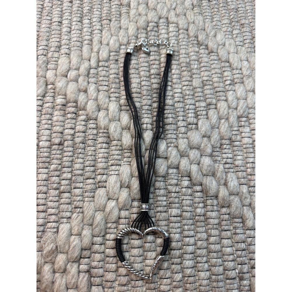 Brighton Heart Pendant Necklace Women Silver Black Multi Strand Cord Mixed
